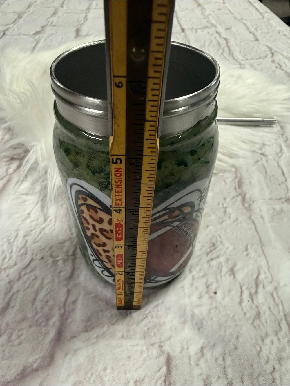 Proxy Metal Mason Jar Green Football with leopard heart Tumbler with lid & Straw